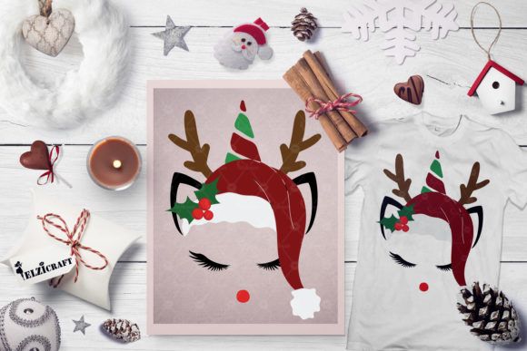 Christmas Unicorn Reindeer Graphics for Holiday Crafts