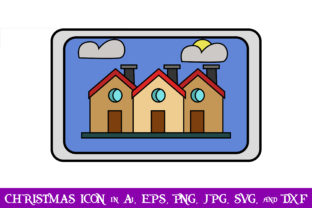Row of Houses Outline Christmas Icon: A Versatile Graphics Asset